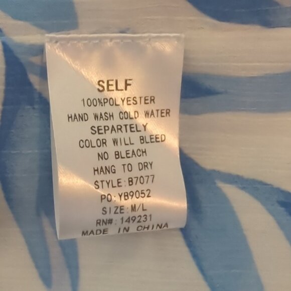 Kori  M/L Swim Cover Up White Blue Florals front Tie Kaftan - Picture 7 of 7